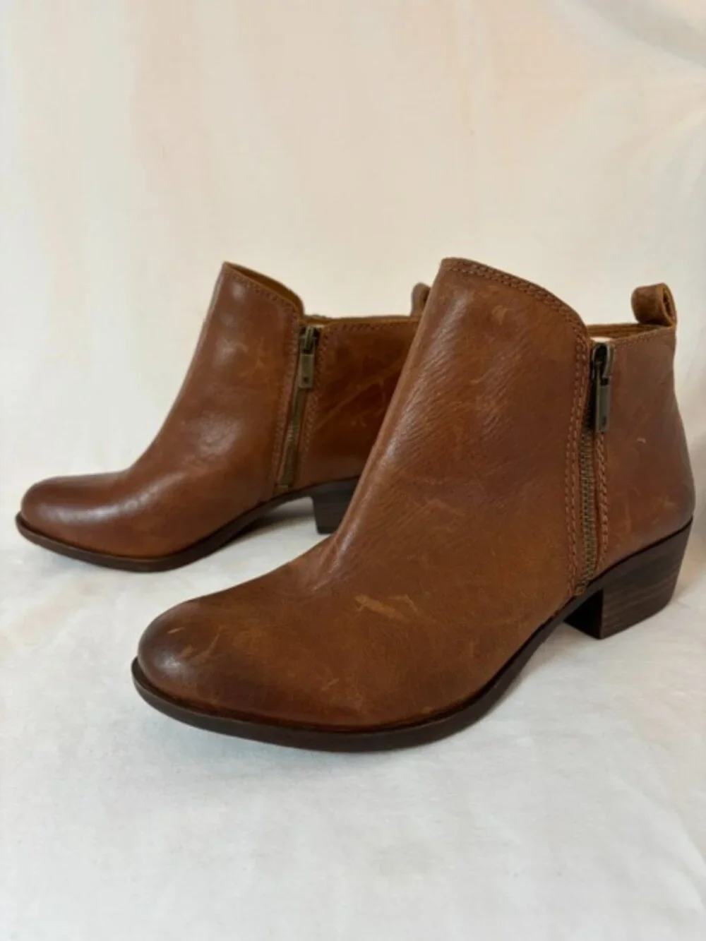 Lucky Brand Basel Burnished Leather Ankle Bootie Toffee Brown Size Women's 8.5W